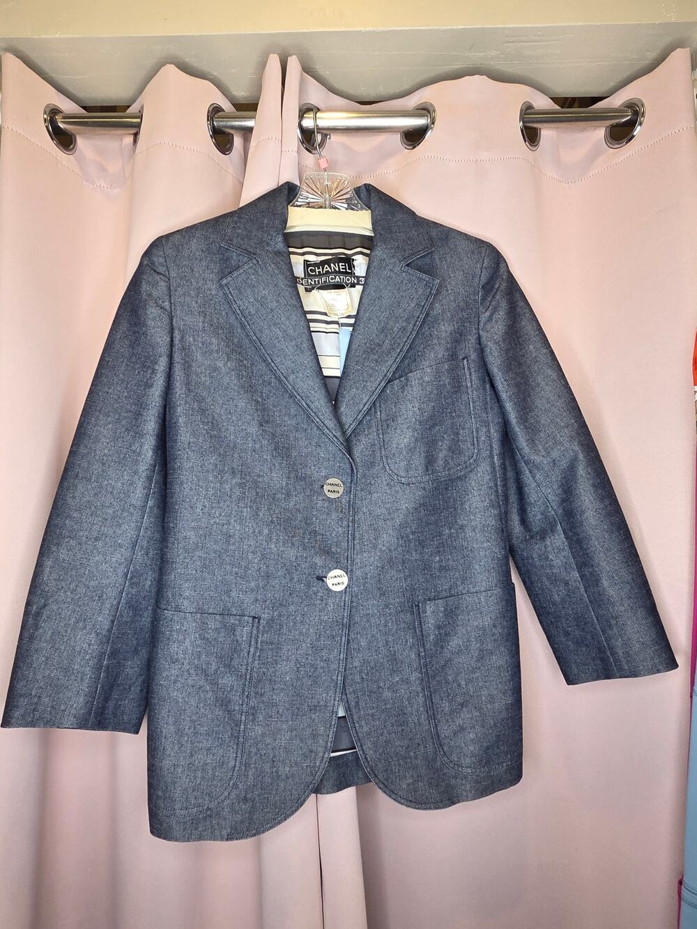 CHANEL Authentic Vintage Boutique Denim 2-Button Blazer Jacket- Size 8